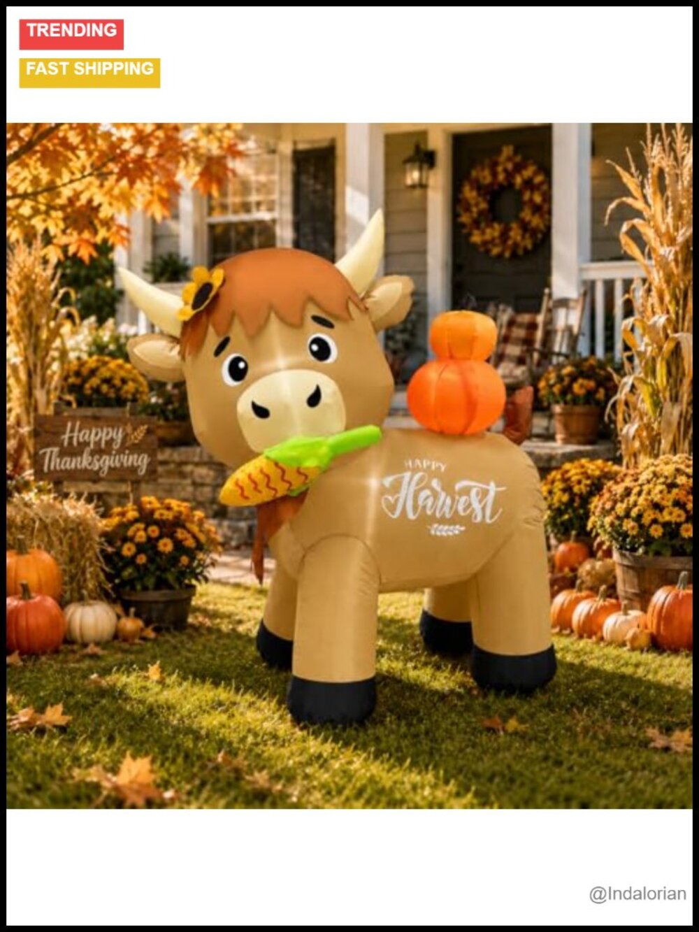 5FT Inflatable Highland Cow Thanksgiving Yard Decoration LED Fall